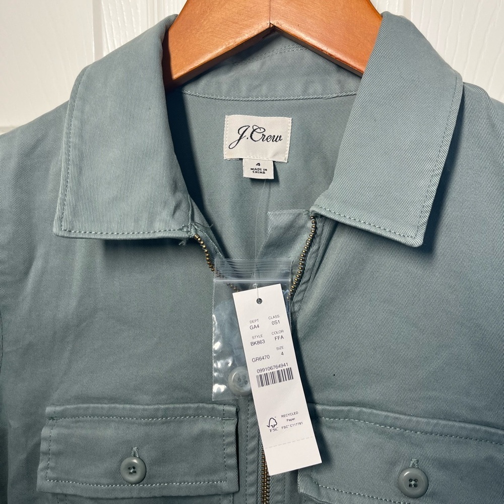 NWT J. Crew Long Sleeve Zip Front Green Chino Dress Size 4 - Picture 4 of 8